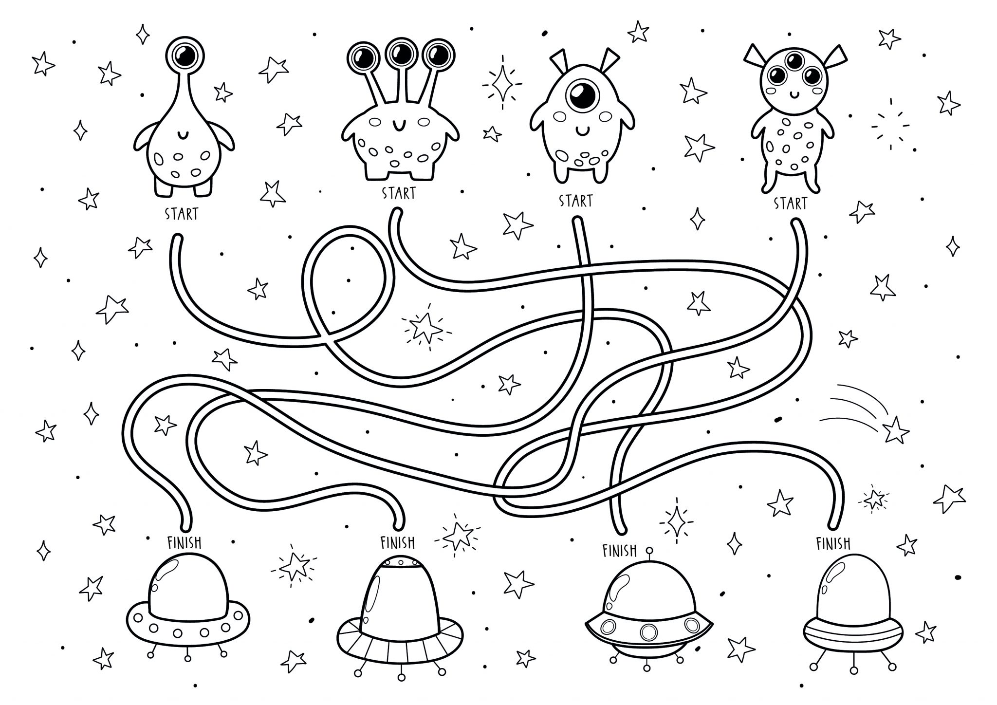 Alien Maze Puzzle Sheet - Colouring Crafts