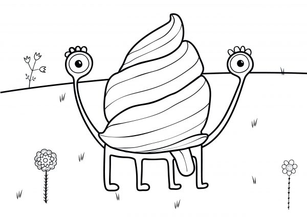 A drawing of a snail monster at the bottom of the sea to print and colour for free.