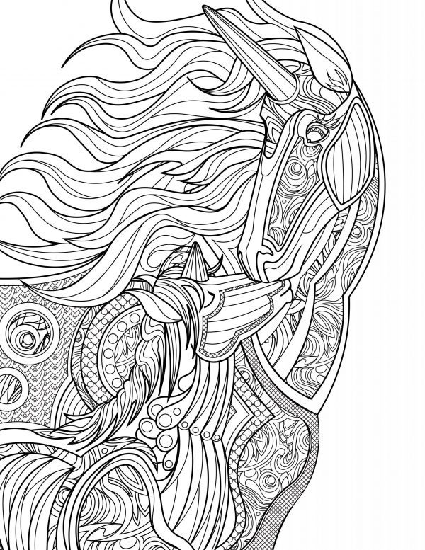 A line art drawing of a mother and baby unicorn cuddling to print and colour for free.