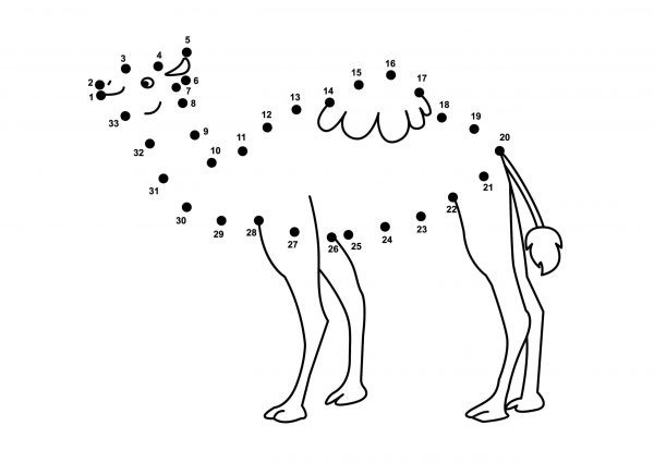 A camel dot-to-dot image to print for free.