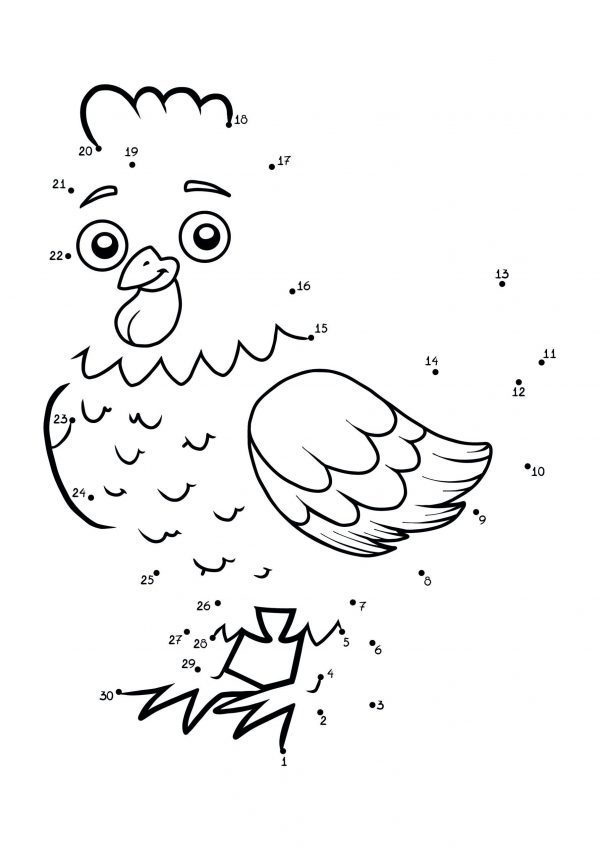 A chicken dot-to-dot image to print for free.