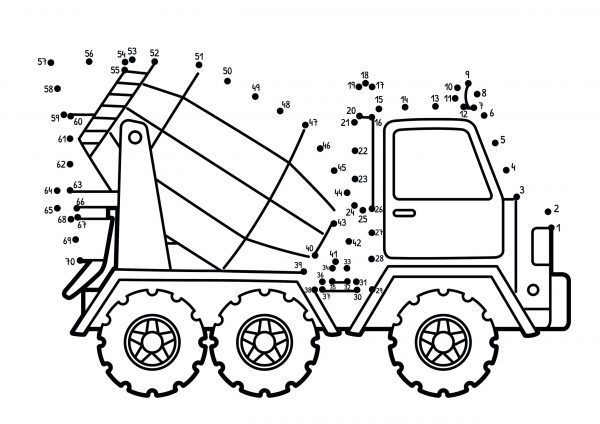 A concrete mixer truck dot-to-dot image to print for free.