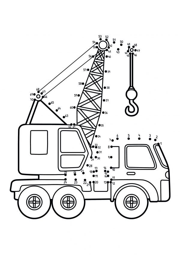 A driving crane dot-to-dot image to print for free.