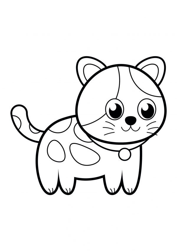 A basic drawing of a single cat to print and colour for free.