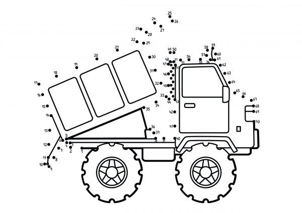A dump truck dot-to-dot image to print for free.