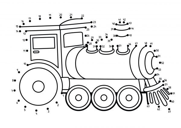 A steam train dot-to-dot image to print for free.