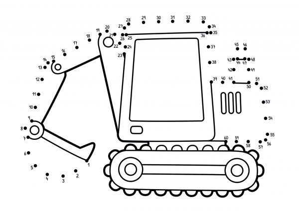 A digger dot-to-dot image to print for free.