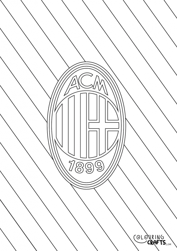 An image of the AC Milan badge with a diagonal striped background to print and colour for free.