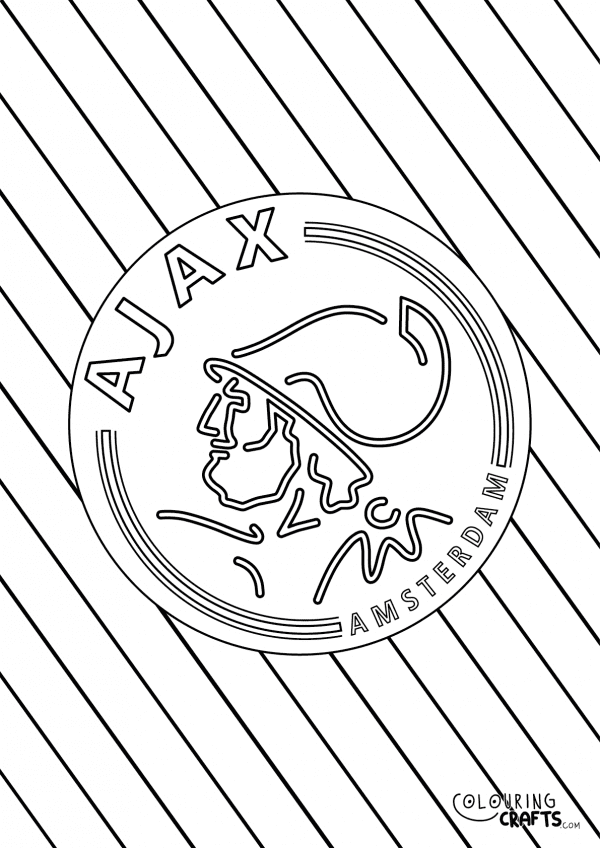 An image of the Ajax badge with a diagonal striped background to print and colour for free.