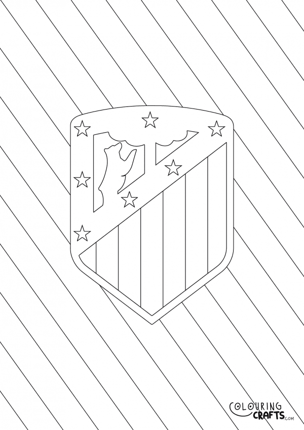 An image of the Atletico Madrid badge with diagonal striped background to print and colour for free.