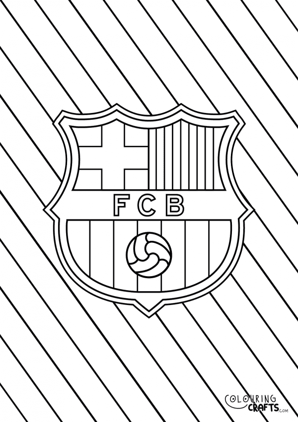 An image of the Barcelona badge with a diagonal striped background to print and colour for free.