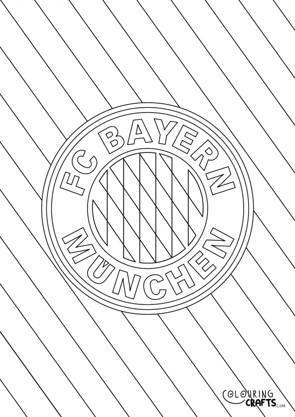 An image of the Bayern Munich badge with a diagonal striped background to print and colour for free.