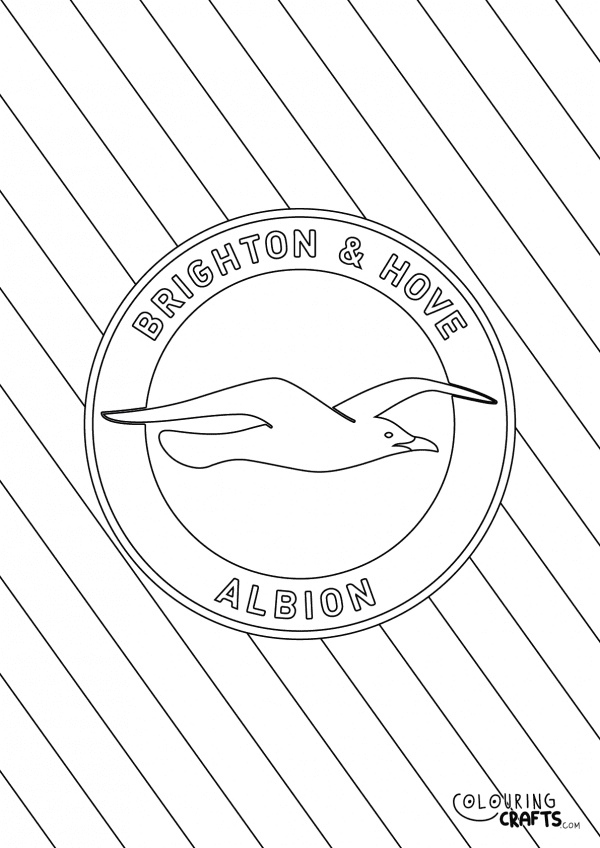An image of the Brighton And Hove Albion badge with diagonal striped background to print and colour for free.