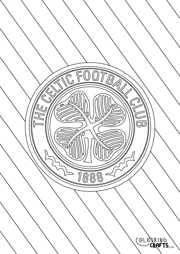An image of the Celtic FC badge with a diagonal striped background to print and colour for free.