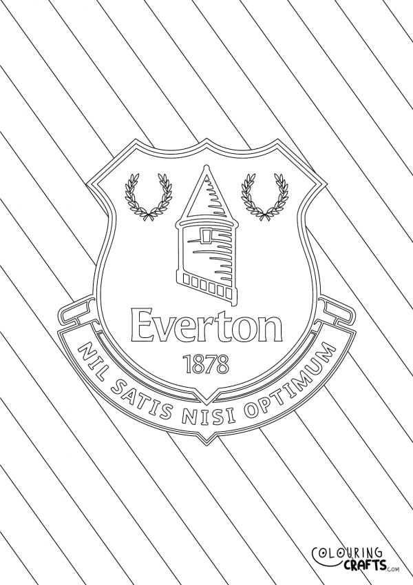 An image of the Everton badge with a diagonal striped background to print and colour for free.