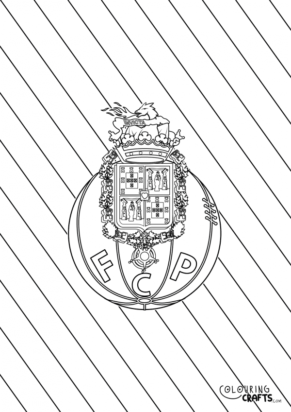 An image of the FC Porto badge with a diagonal striped background to print and colour for free.