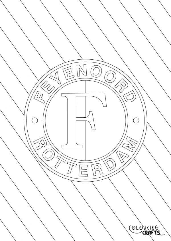 An image of the Feyenoord badge with a diagonal striped background to print and colour for free.