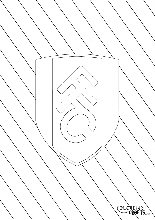 An image of the Fulham badge with diagonal striped background to print and colour for free.