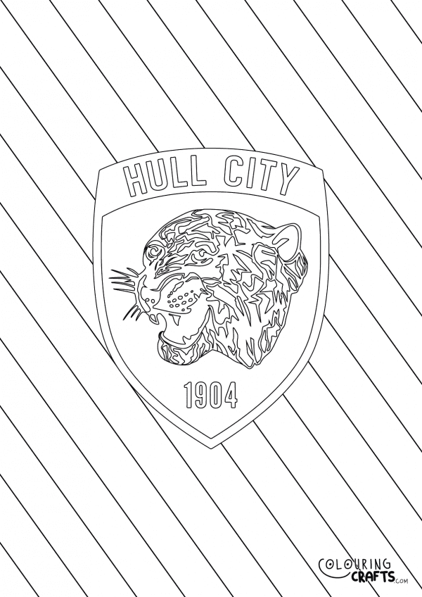 An image of the Hull City badge with diagonal striped background to print and colour for free.