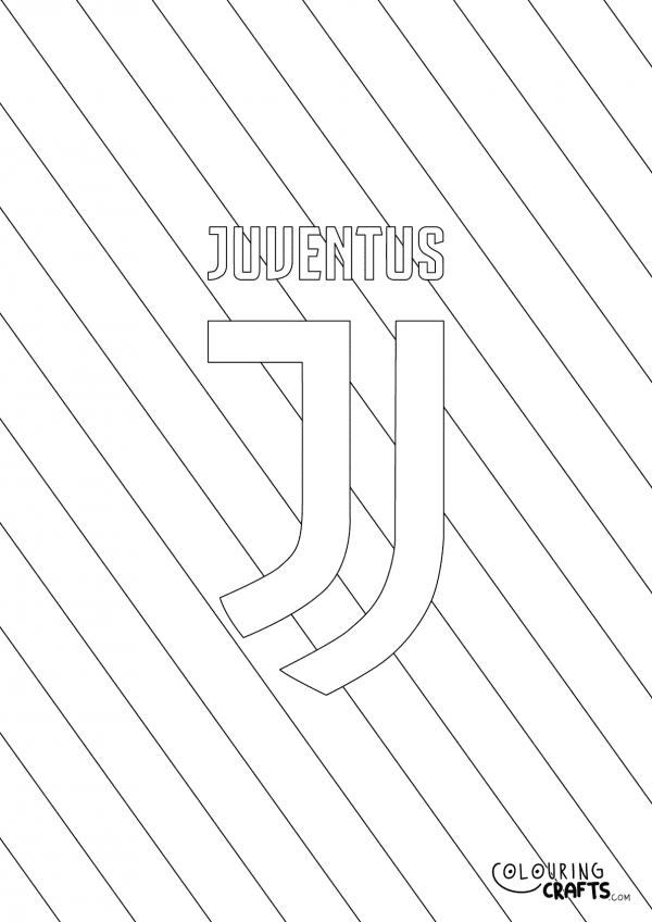 An image of the Juventus badge with diagonal striped background to print and colour for free.