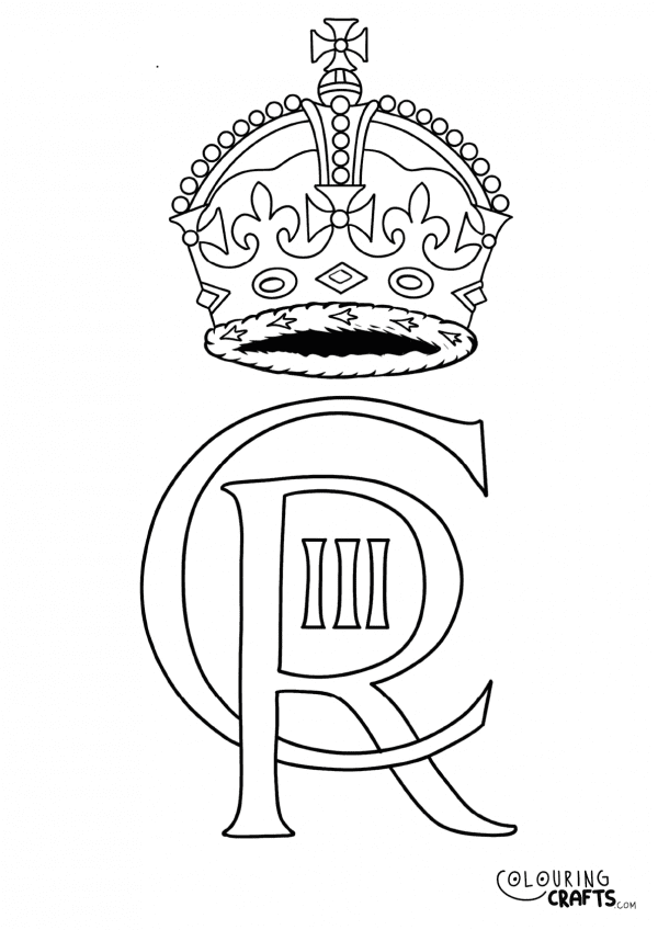 A drawing of King Charles III Cypher to print and colour for free.