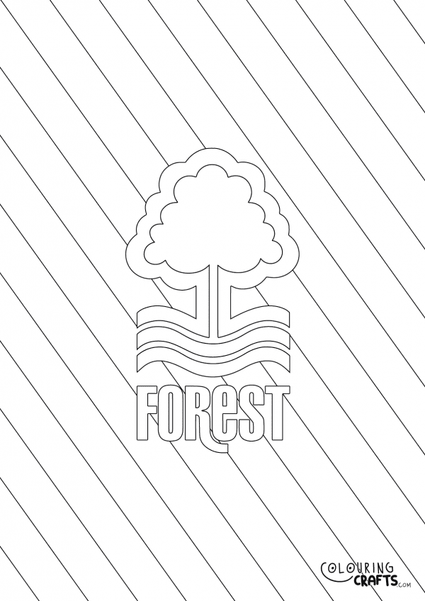 An image of the Nottingham Forrest badge with diagonal striped background to print and colour for free.