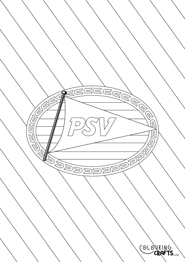 An image of the PSV Eindhoven badge with a diagonal striped background to print and colour for free.