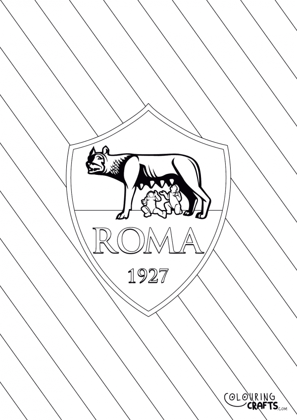 An image of the Roma badge with a diagonal striped background to print and colour for free.