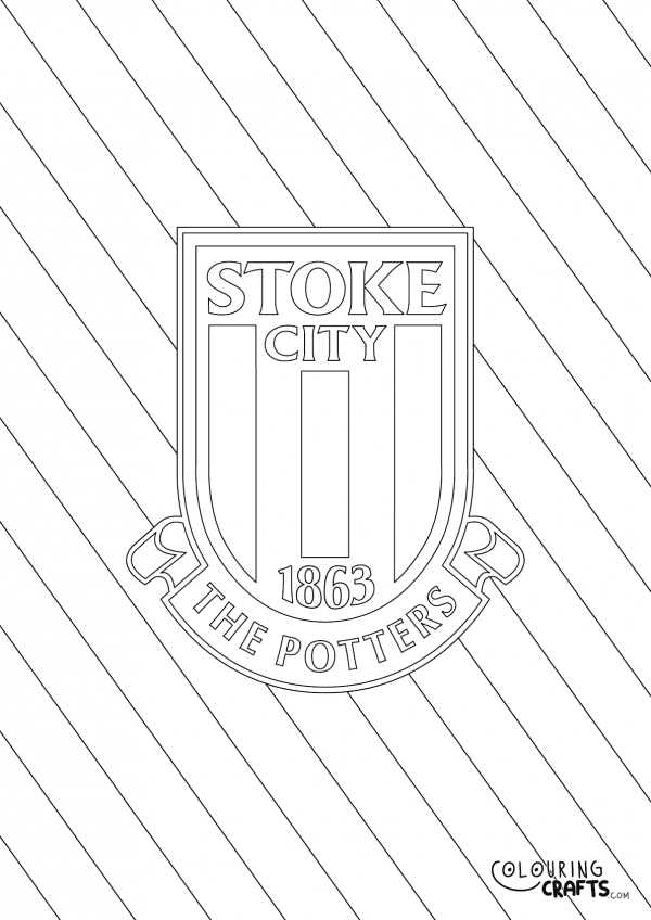 An image of the Stoke City badge with diagonal striped background to print and colour for free.