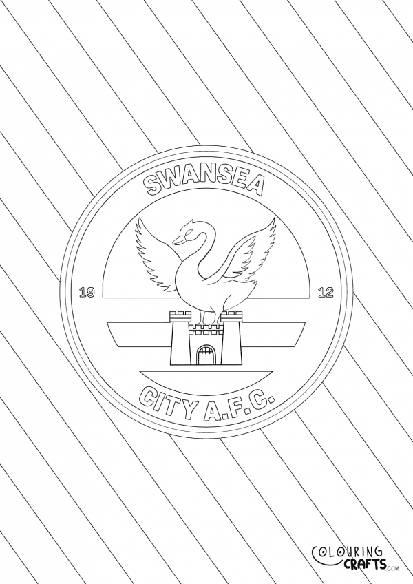 An image of the Swansea City badge with diagonal striped background to print and colour for free.