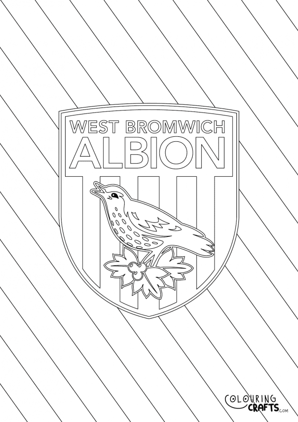 An image of the West Bromwich Albion badge with diagonal striped background to print and colour for free.