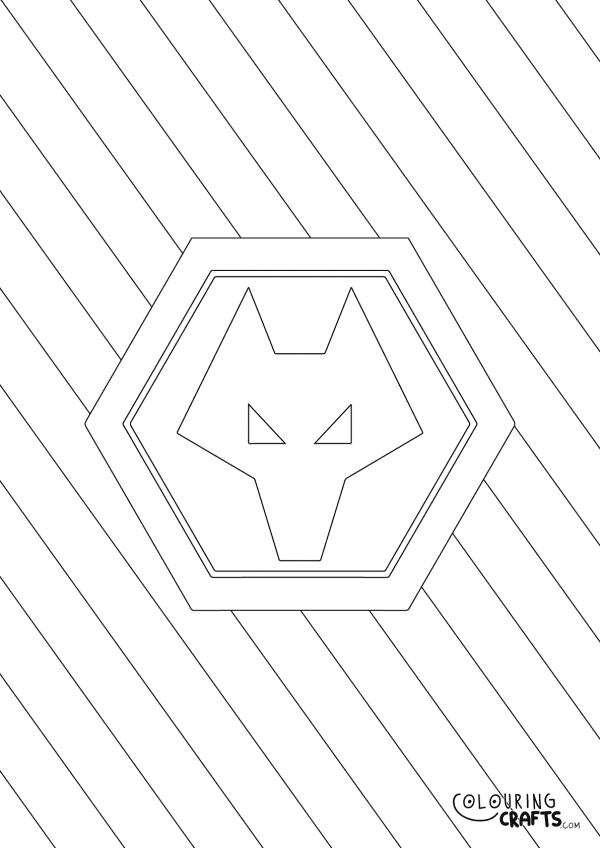 An image of the Wolverhampton Wanderers (Wolves) badge with diagonal striped background to print and colour for free.