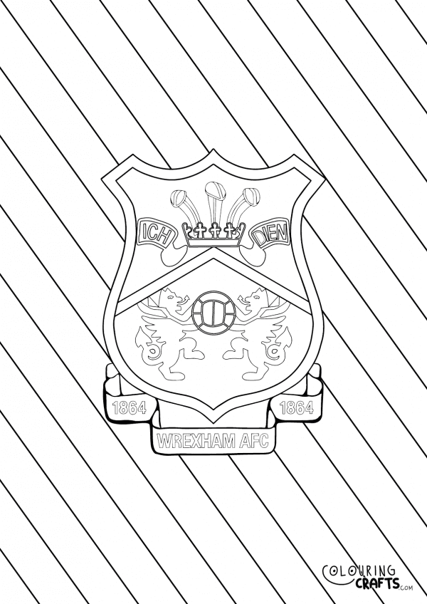 An image of the Wrexham AFC badge with diagonal striped background to print and colour for free.