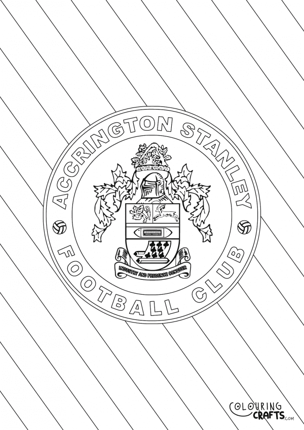 An image of the Accrington Stanley badge with diagonal striped background to print and colour for free.