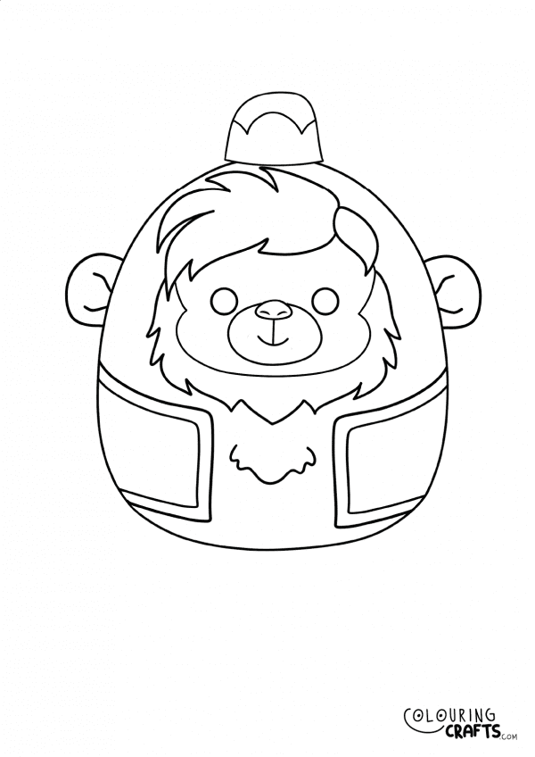 A drawing of a Abu Squishmallow teddy with plain with background to print and colour for free.