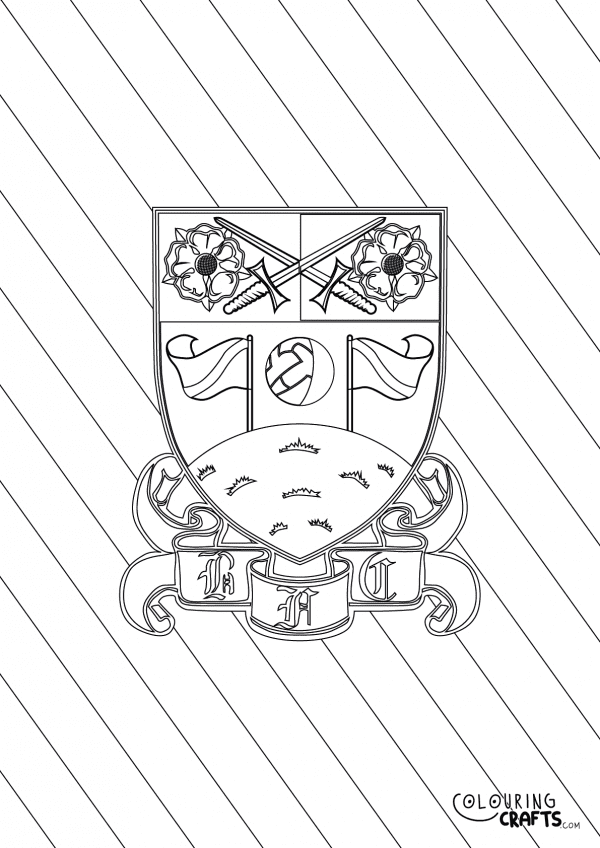 An image of the Barnet FC badge with diagonal striped background to print and colour for free.