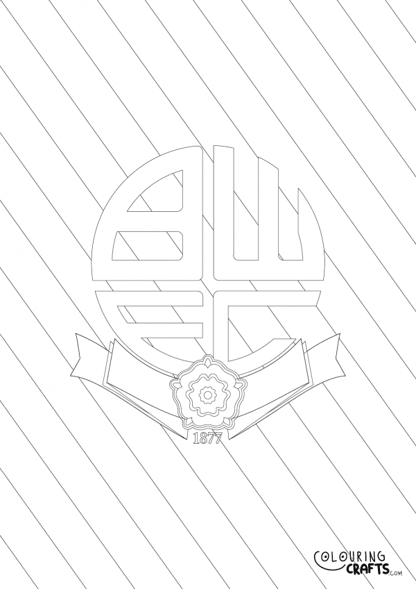 An image of the Bolton Wanderers badge with diagonal striped background to print and colour for free.