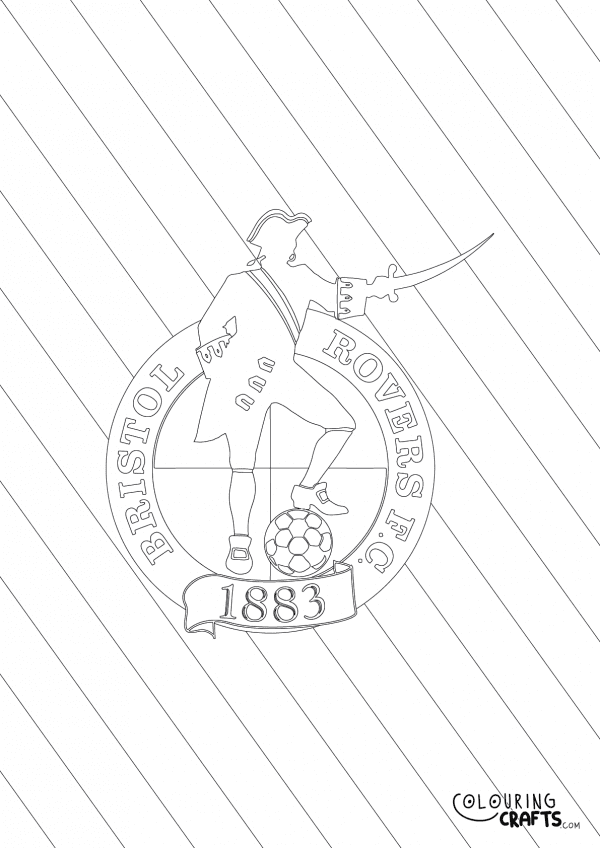 An image of the Bristol Rovers badge with diagonal striped background to print and colour for free.