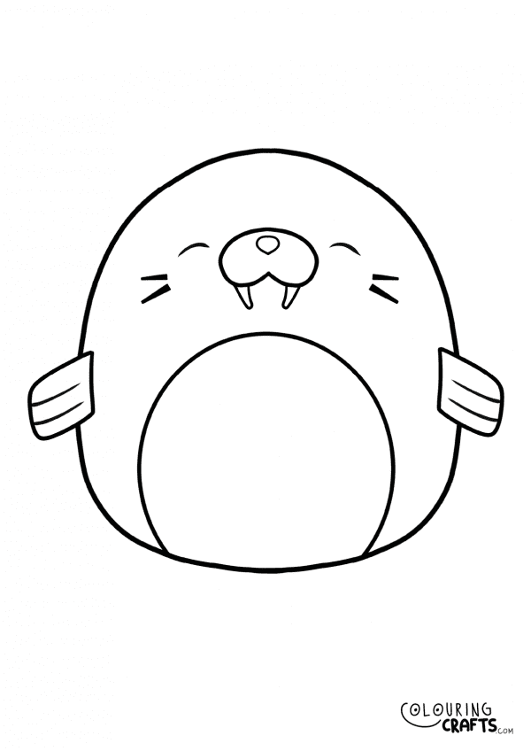 A drawing of Bruce The Walrush Squishmallow teddy with plain with background to print and colour for free.