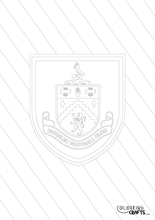 An image of the Burnley FC badge with diagonal striped background to print and colour for free.