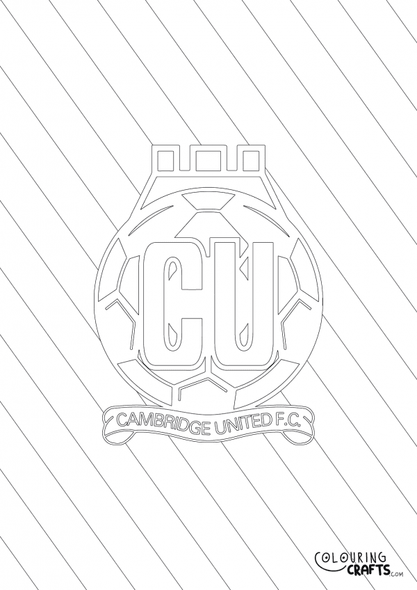 An image of the Cambridge United badge with diagonal striped background to print and colour for free.