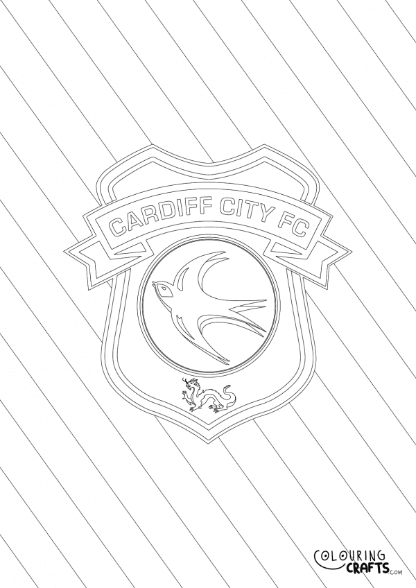An image of the Cardiff City badge with diagonal striped background to print and colour for free.