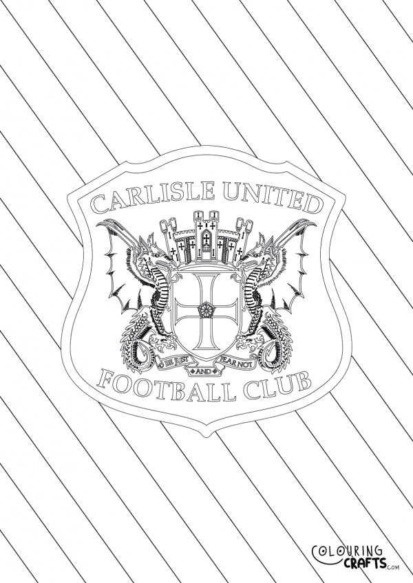 An image of the Carlisle United badge with diagonal striped background to print and colour for free.
