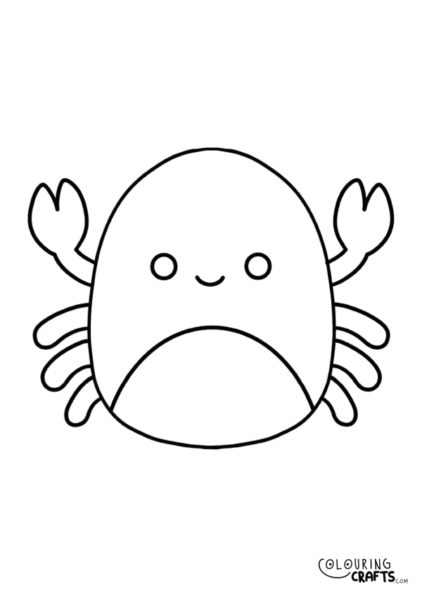 A drawing of Carlos The Crab Squishmallow teddy with plain with background to print and colour for free.
