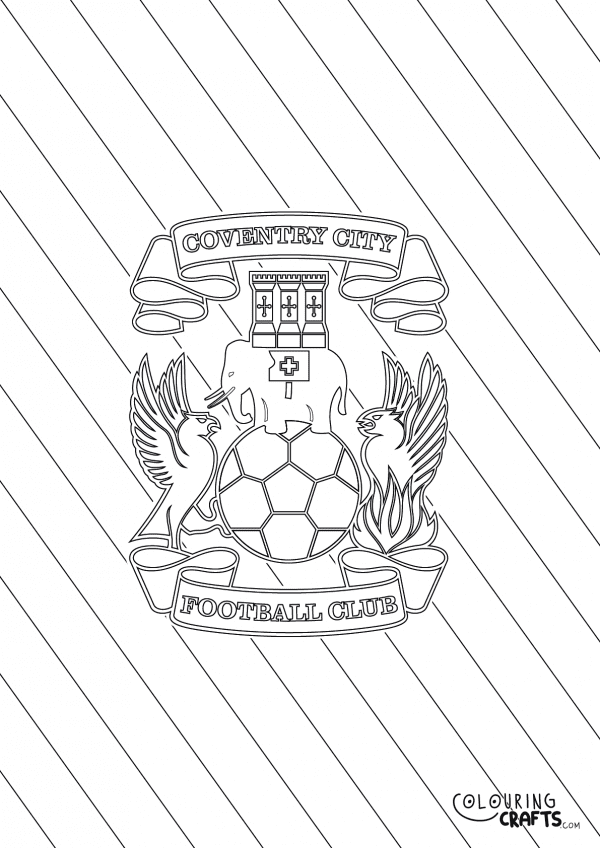 An image of the Coventry City badge with diagonal striped background to print and colour for free.