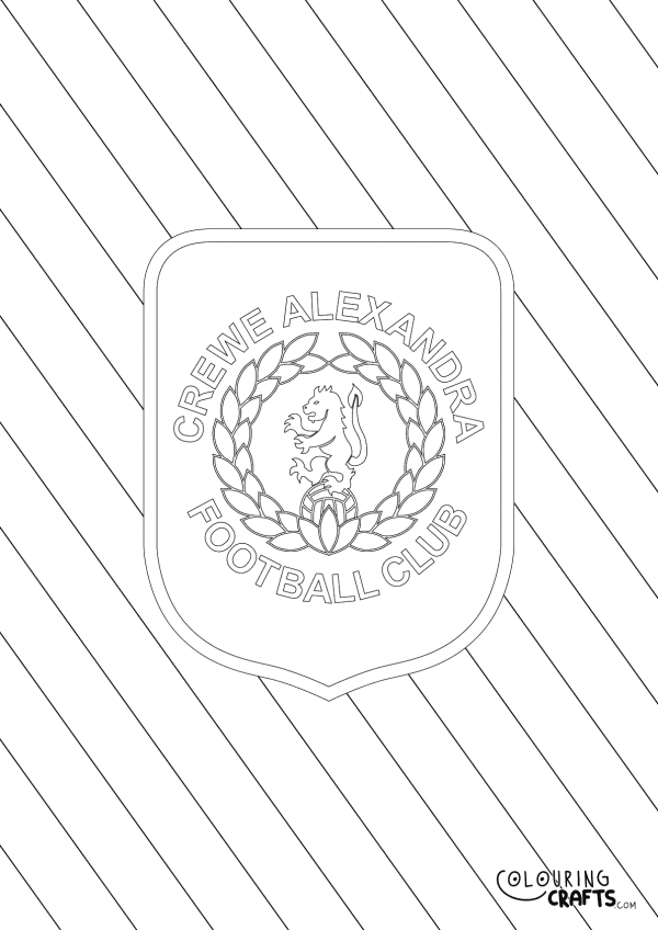 An image of the Crewe Alexandra badge with diagonal striped background to print and colour for free.