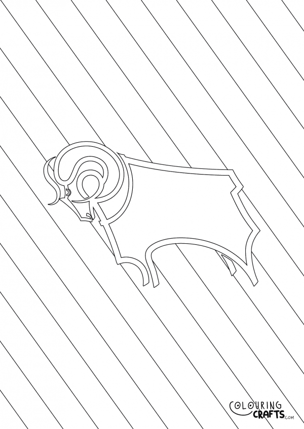 An image of the Derby County badge with diagonal striped background to print and colour for free.