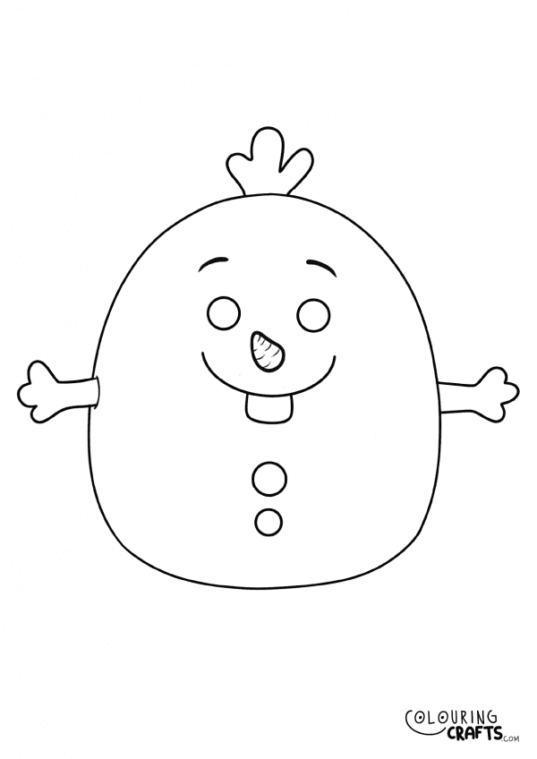 A drawing of a Olaf Squishmallow teddy with plain with background to print and colour for free.