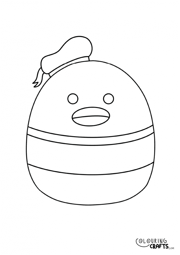 A drawing of a Donald Duck Squishmallow teddy with plain with background to print and colour for free.