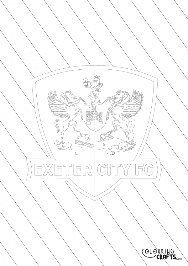 An image of the Exeter City badge with diagonal striped background to print and colour for free.